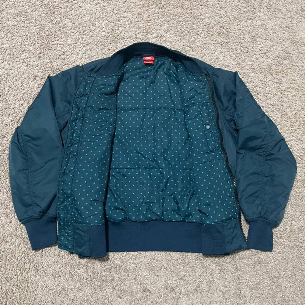 Nike Jacket Mens Medium Teal Blue Bomber MA-1 Polka‎ Dot Lined Flight Full Zip